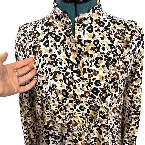 ANTHROPOLOGIE MAEVE Katia Leopard Print Ruffled Button Up Blouse Size 10 Career - Picture 3 of 13